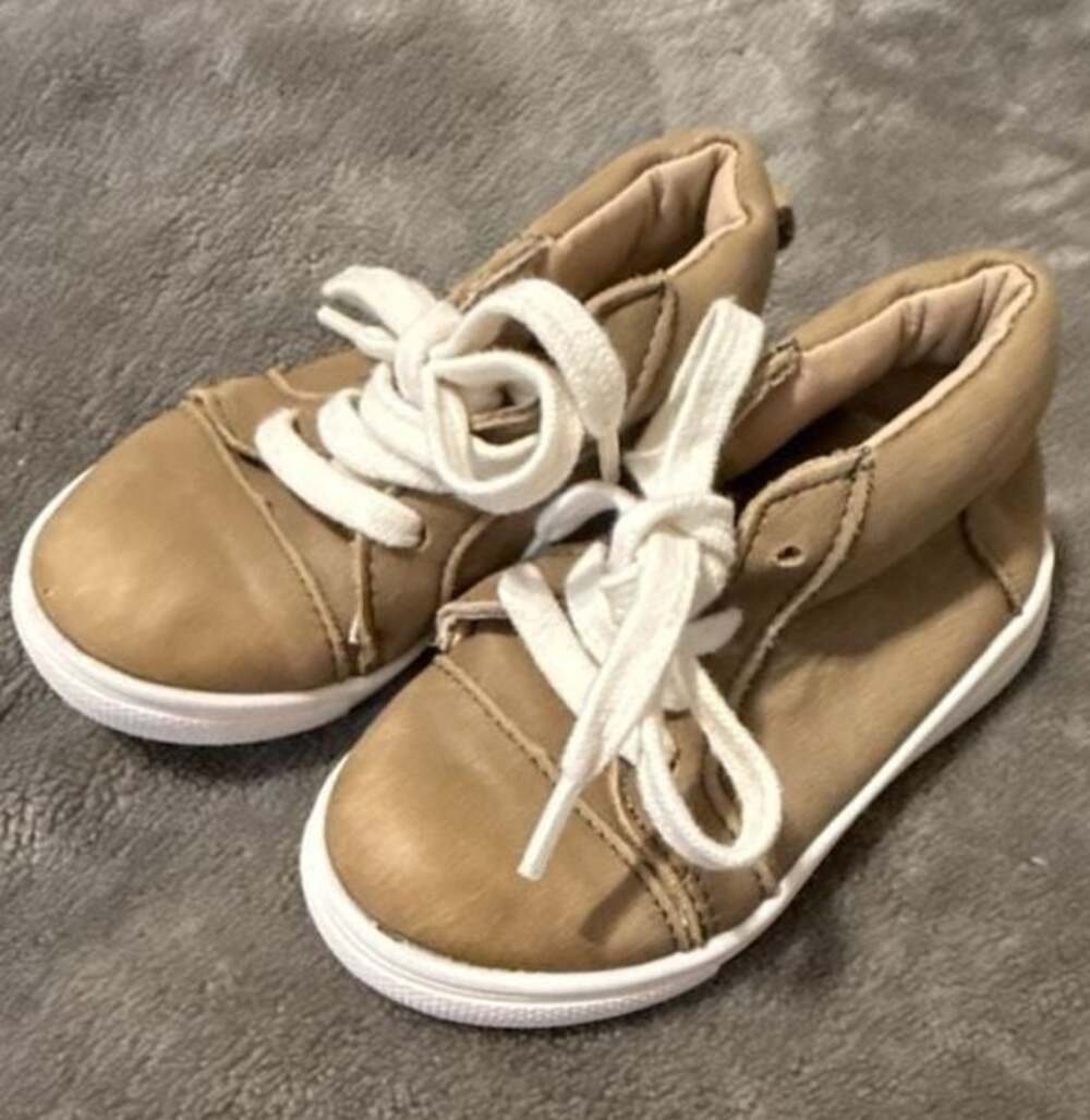 Little & Loved Toddler Faux Leather Tan Mid-Top Sneakers Size 7
